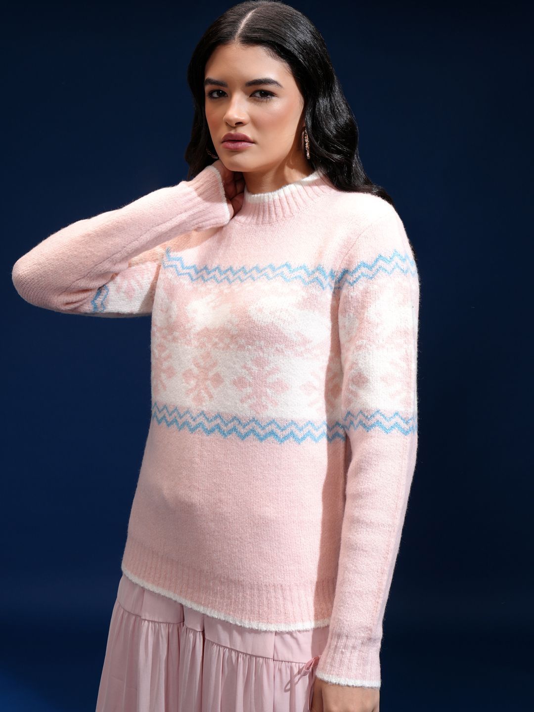 Tokyo Talkies Women Geometric Self Design Pullover