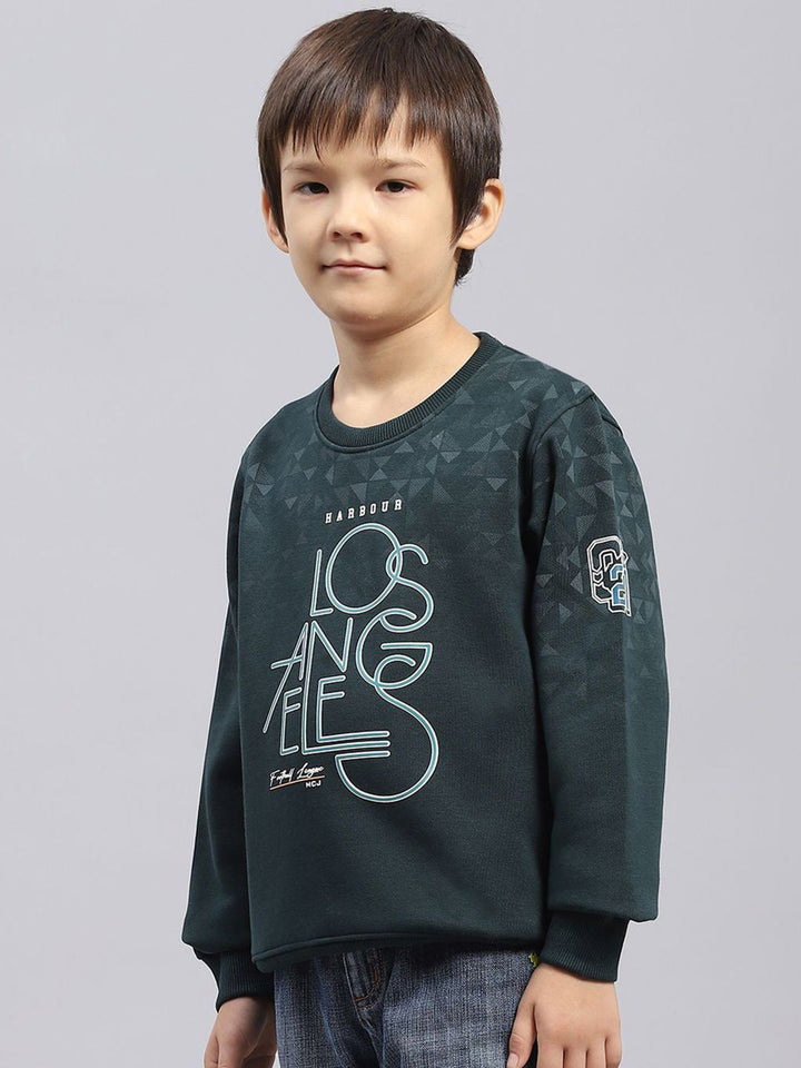 Monte Carlo  Boys Cotton Green Printed Round Neck Full Sleeves Pullover Sweatshirt