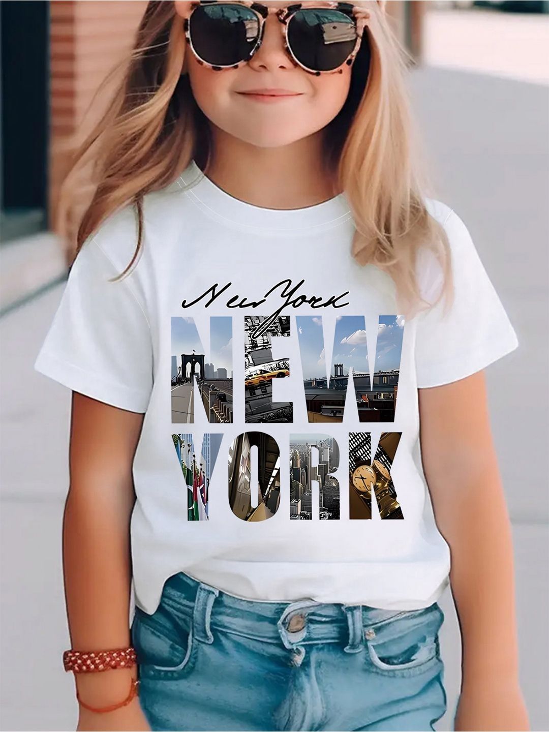 YK Girls Striped Henley Neck Applique T-shirt