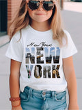 YK Girls Striped Henley Neck Applique T-shirt