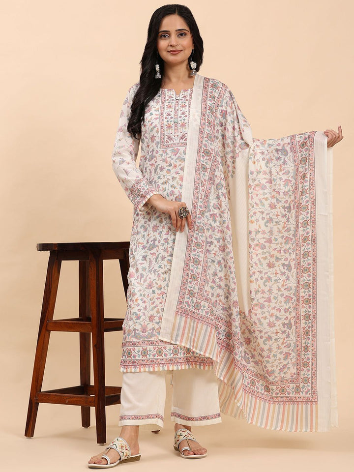 Mamicha Women Ethnic Motifs Printed Regular Pure Cotton Kurta with Palazzos & With Dupatta