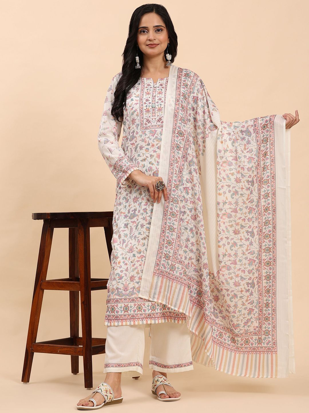 Mamicha Women Ethnic Motifs Printed Regular Pure Cotton Kurta with Palazzos & With Dupatta