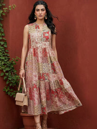 Mamicha Ethnic Motifs Printed Sleeveless Crepe Fit And Flare Midi Dress