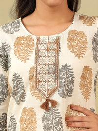 Mamicha Women Ethnic Motifs Printed Regular Thread Work Pure Cotton Kurta with Trousers & With Dupatta