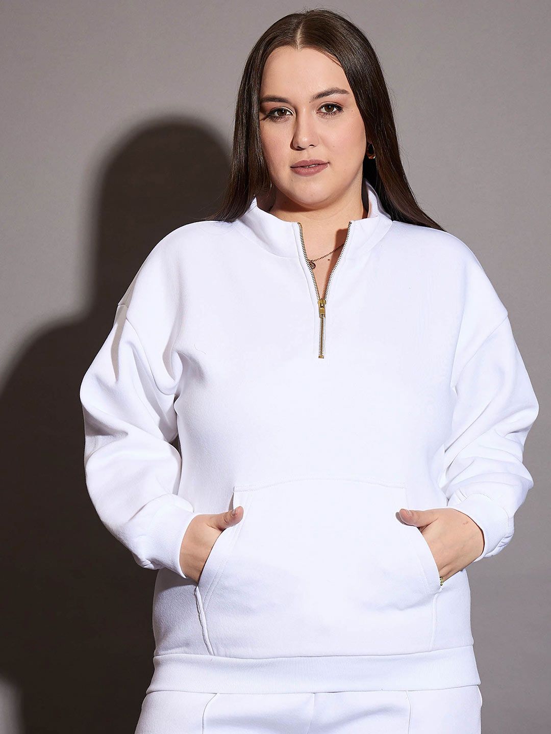 SASSAFRAS Curve Women Half Zipper Long Sleeves Sweatshirt