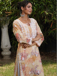 House of Chikankari Women Floral Printed Chikankari Indie Florals Kurta
