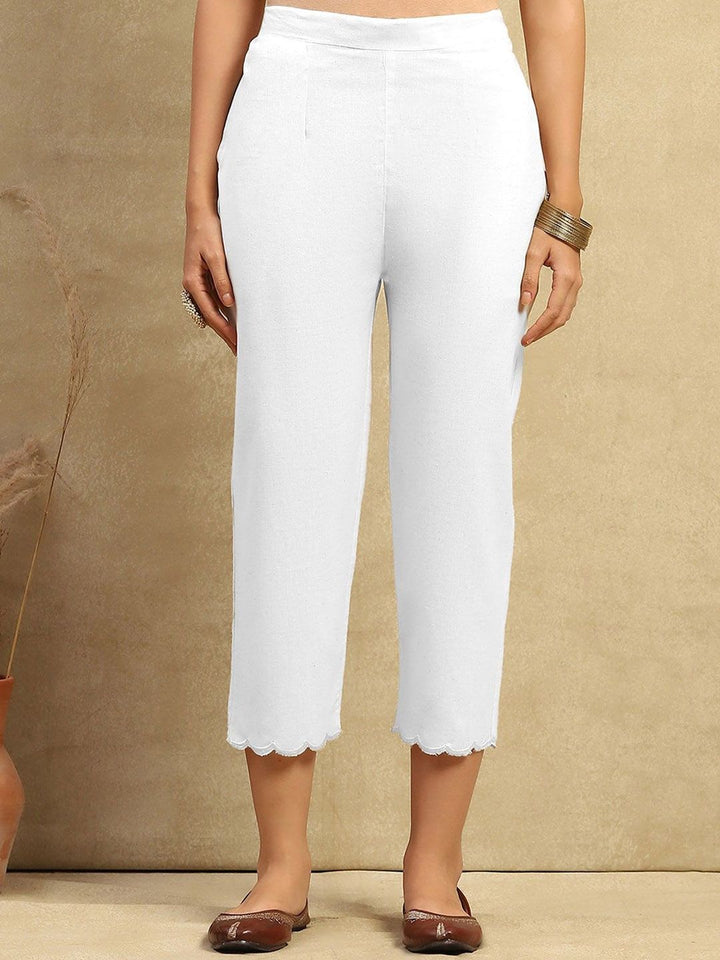 House of Chikankari Women White Cotton Solid Pant