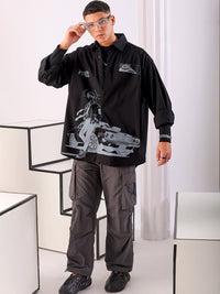 The Indian Garage Co Men Anime Printed Cotton Oversized Boxy Streetwear Shirt
