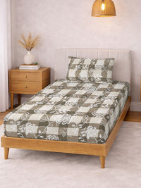 Myntra Elegant Homes Beige Floral 300 TC Single Bedsheet with 1 Pillow Covers