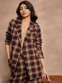 SASSAFRAS Checked Pure Cotton Comfort-Fit Double-Breasted Blazer