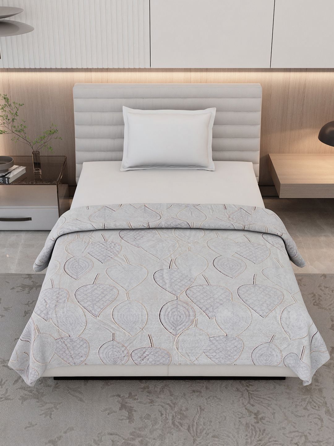 Monte Carlo Grey Ethnic Motifs Printed AC Room 290 GSM Single Bed Blanket