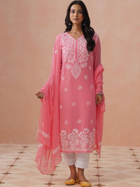 House of Chikankari Women Embroidered Thread Work Georgette Kurta