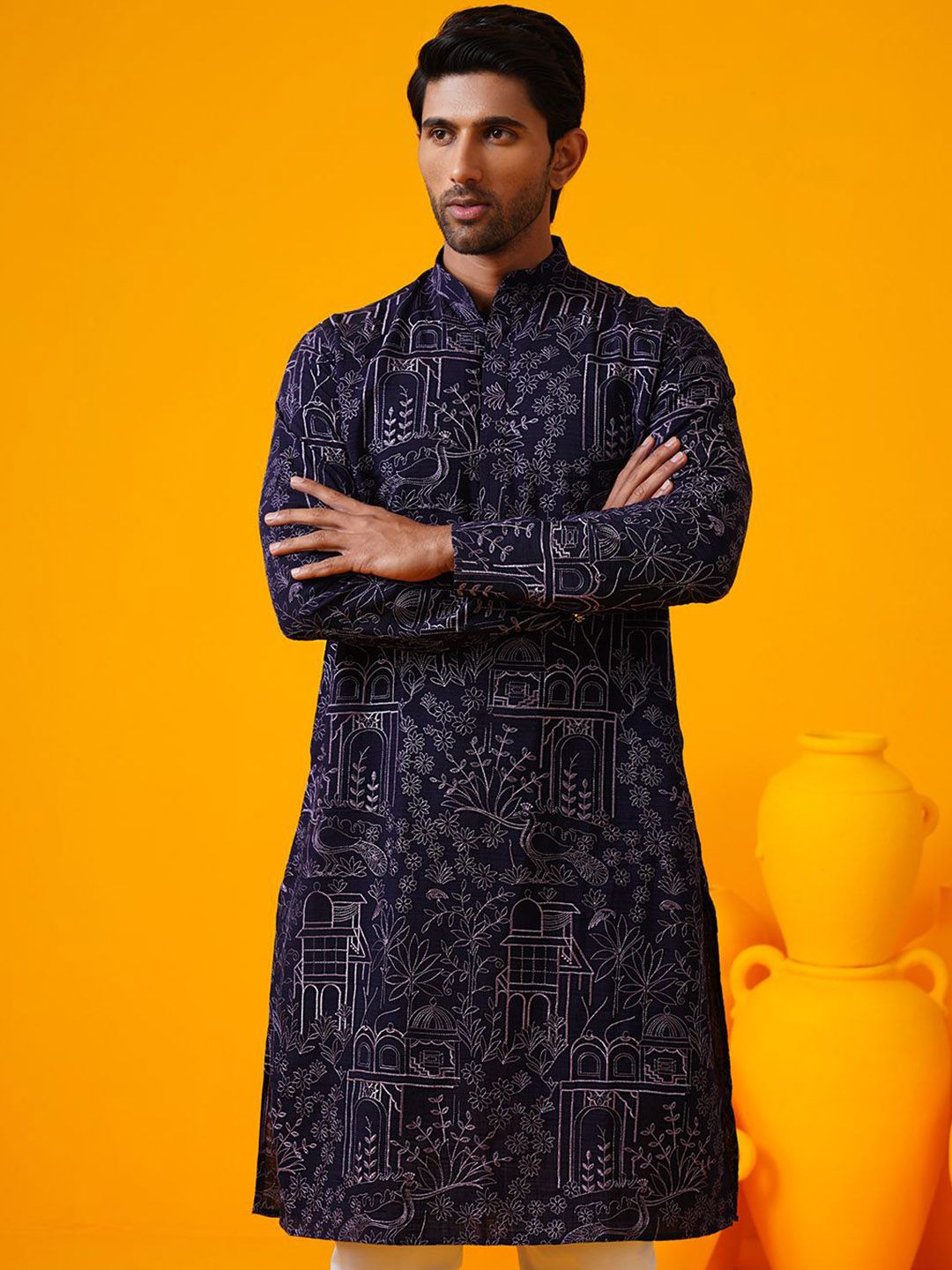 SOJANYA Ethnic Motifs Embroidered Mandarin Collar Thread Work Straight Kurtas