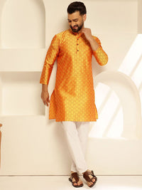 SOJANYA Woven Design Mandarin Collar Thread Work Straight Kurta