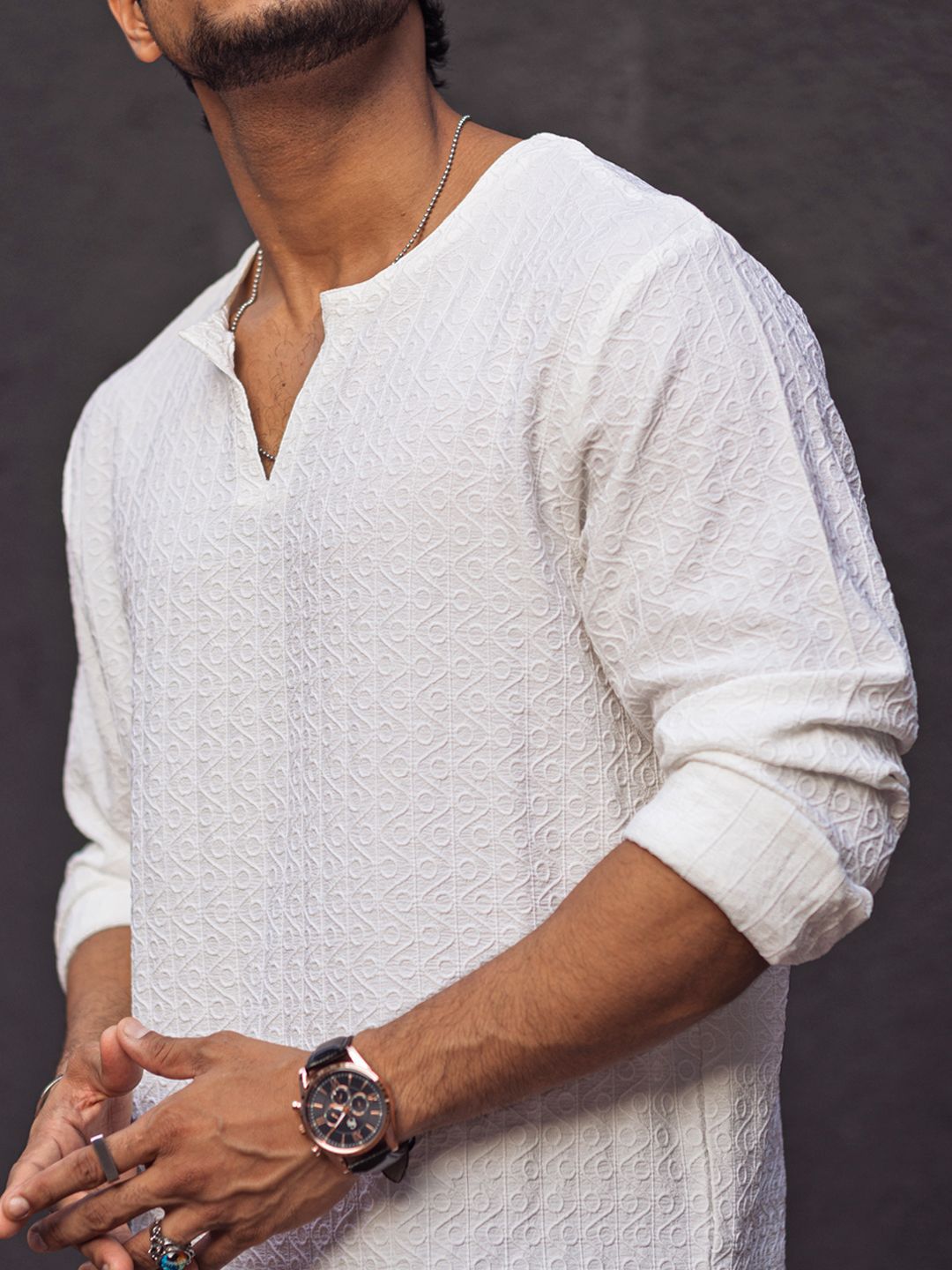 Powerlook Men Self Design Mandarin Collar India Slim Casual Shirt
