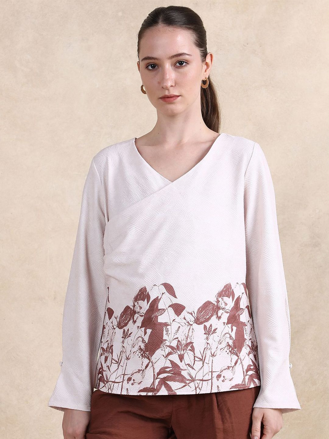Rareism Floral Print Cotton Top