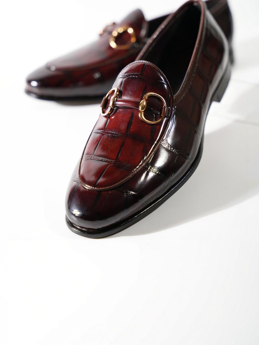 Monkstory Horsebit Smart Croc-Effect Slip-Ons Burgundy