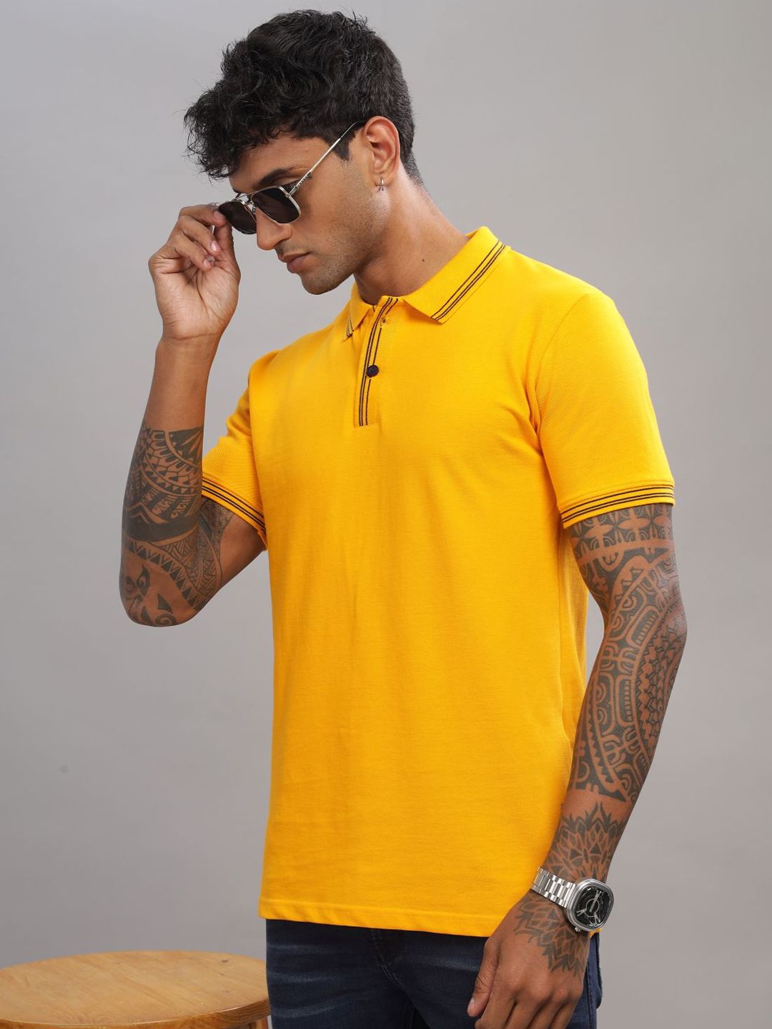 ADRO Men Polo Collar Pockets T-shirt