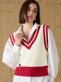 SASSAFRAS Women Colourblocked Crop Sweater Vest