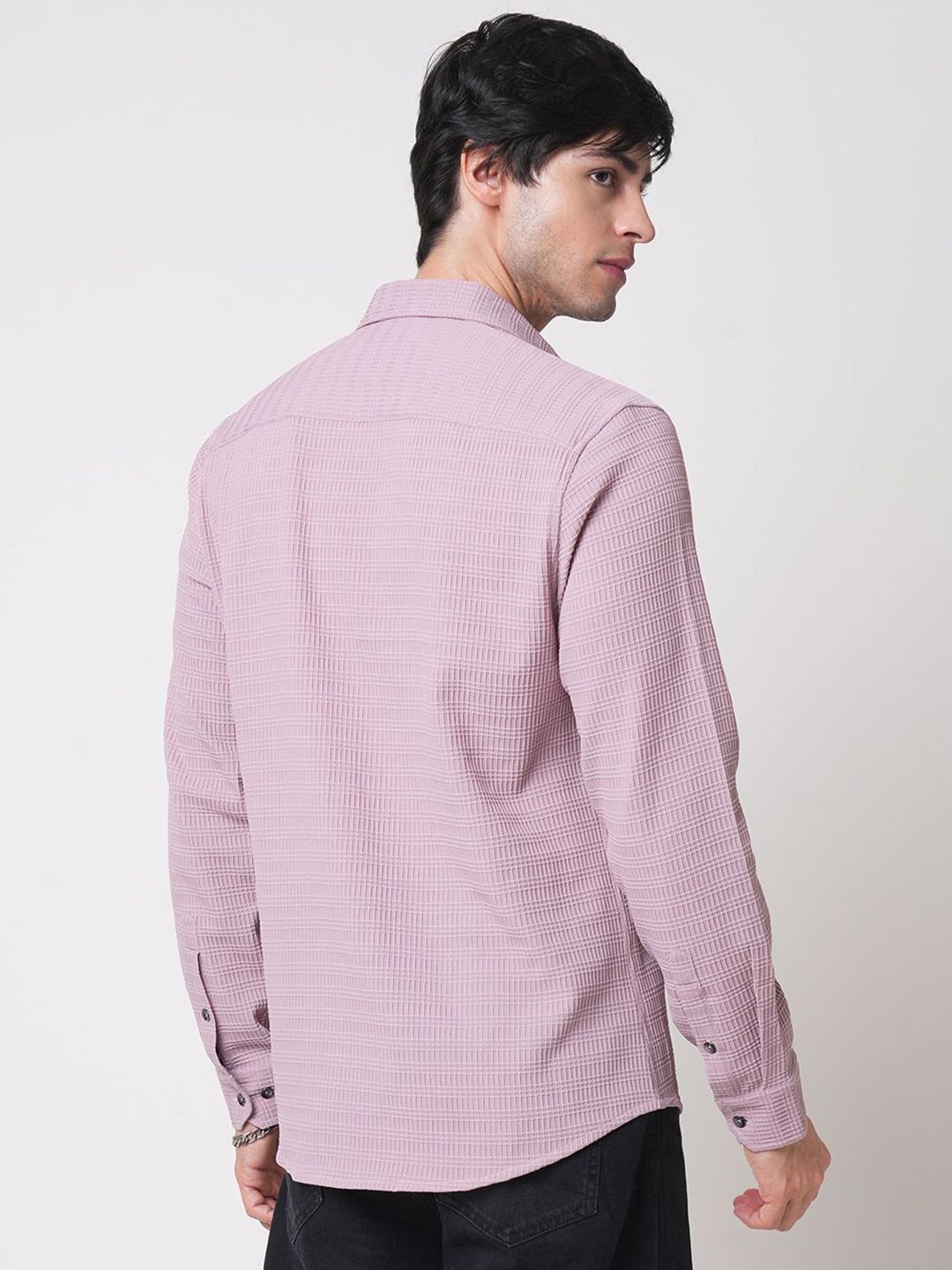 VASTRADO Men Classic Spread Collar Textured Slim Fit Casual Shirt