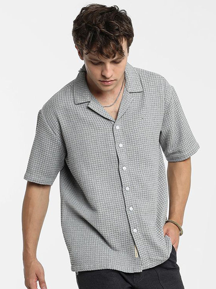 Campus Sutra Men Comfort Cuban Collar Popcorn Texture  Oversized Casual Shirt