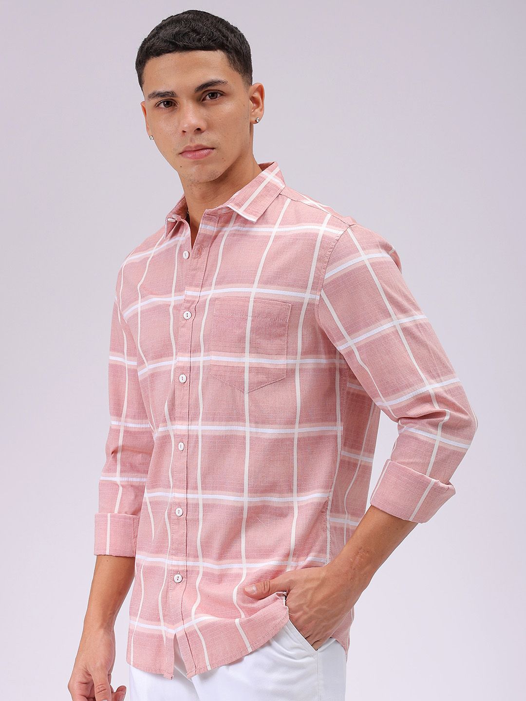 The Indian Garage Co Men Cutaway Collar Checked Cotton Slim Fit Casual Shirt