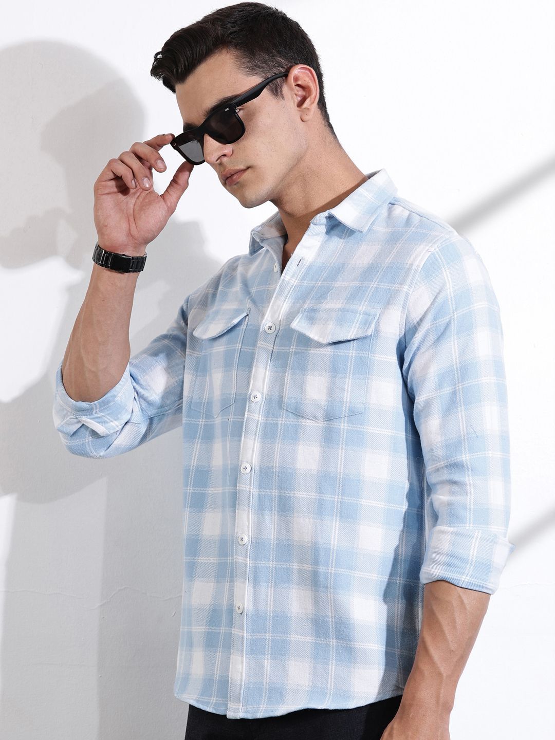 Thomas Scott Men Premium Windowpane Checks Opaque Checked Casual Shirt
