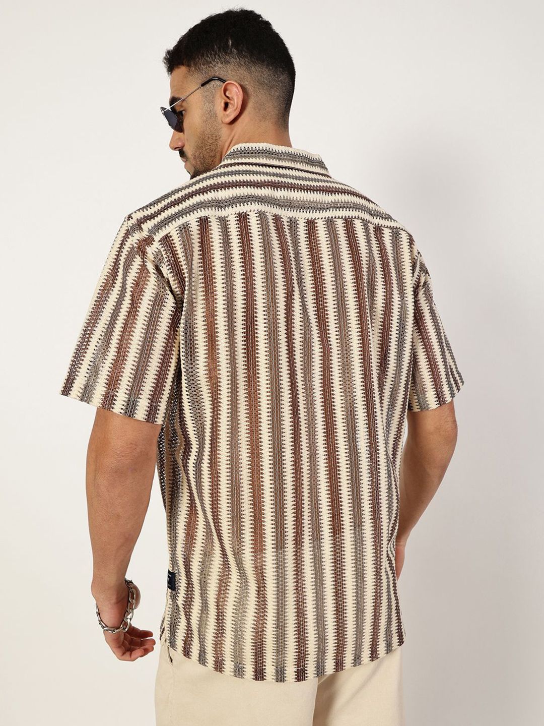 Thomas Scott Men Premium Spread Collar Vertical Striped Cotton Slim Fit Casual Shirt