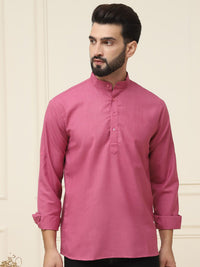 SOJANYA Band Collar Neck Long Roll-Up Sleeves Pure Cotton Straight Kurta