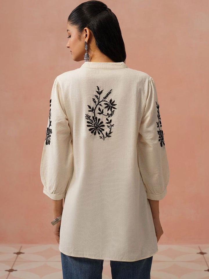Kurta Kerja Benang Sulam Bunga Rumah Wanita Chikankari