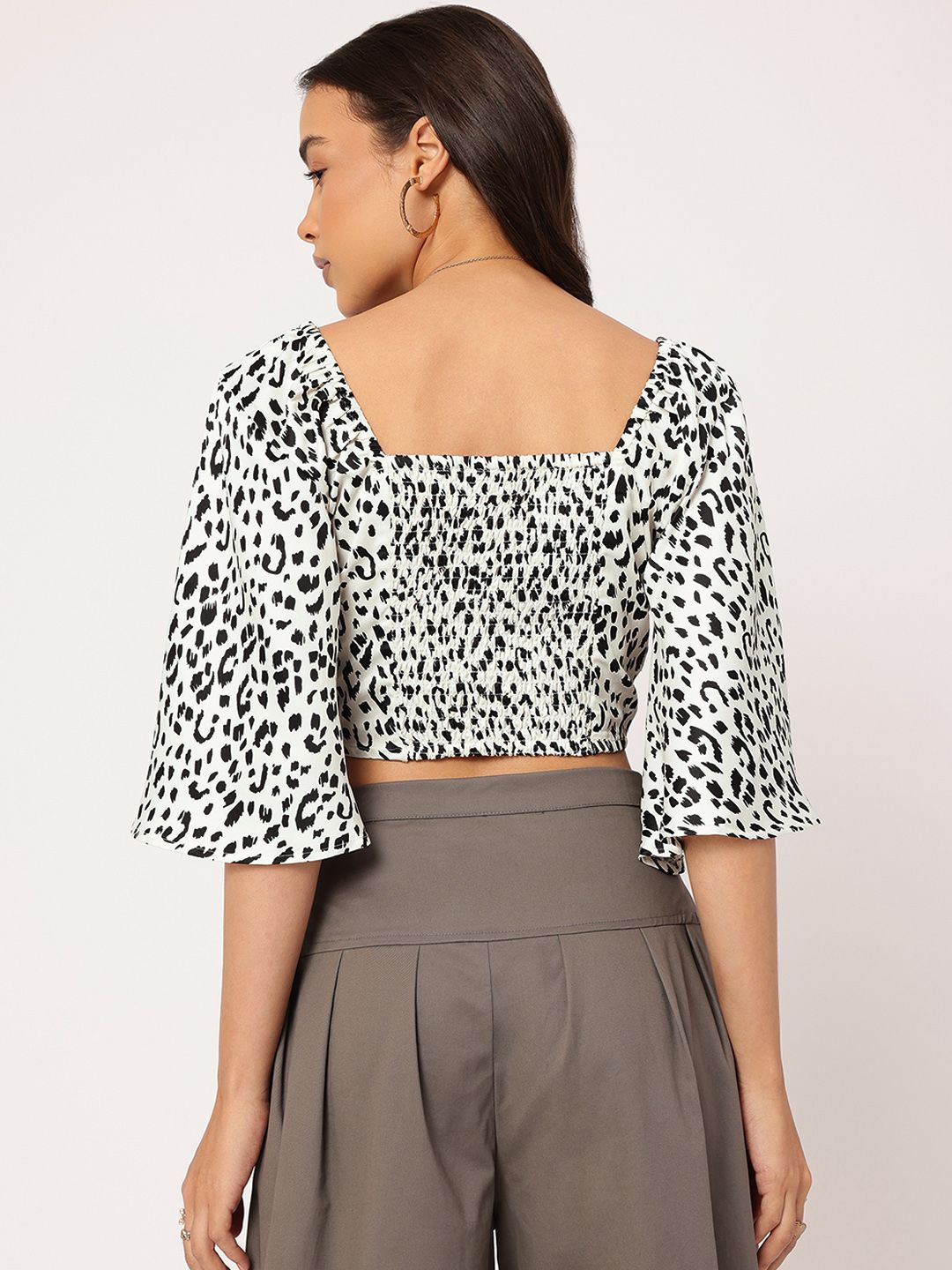 DressBerry Untamed Spirit Animal Print Smocked Crop Top