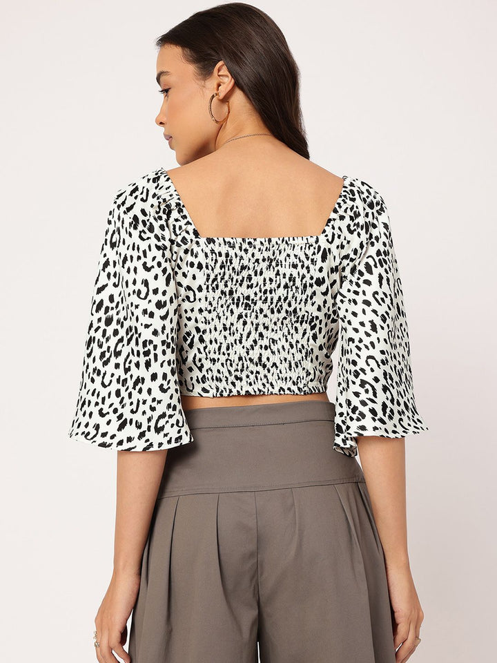 DressBerry Untamed Spirit Animal Print Smocked Crop Top