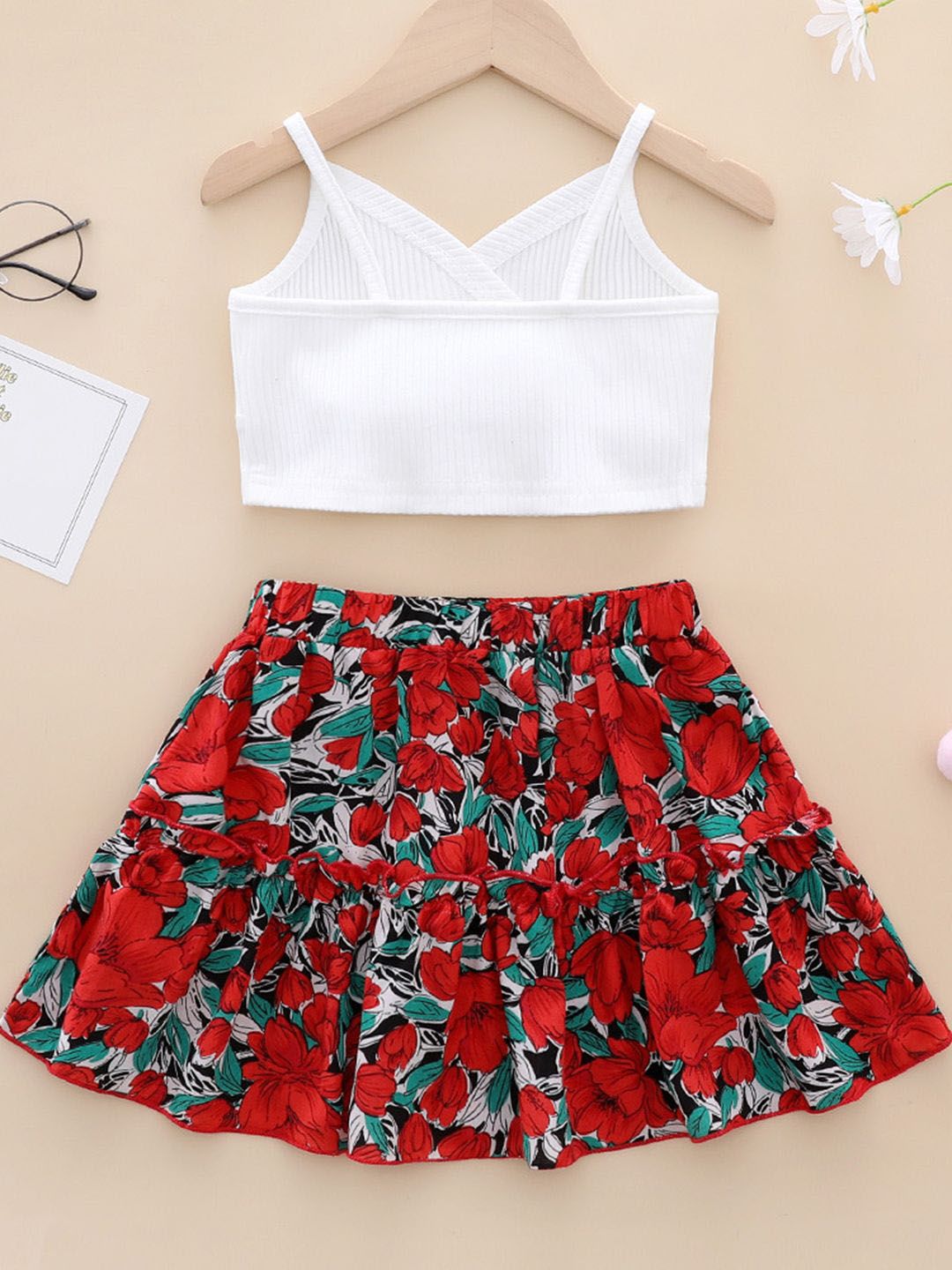 YK Girls Shoulder Straps Top With Skirt