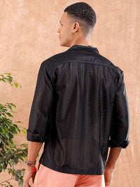The Indian Garage Co Men Relaxed Fit Solid Warp Knit Lace Resortwear Shirt