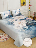 KLOTTHE White & Blue Floral Printed Flat 300 TC King Fine Bedsheet With 2 Pillow Cover