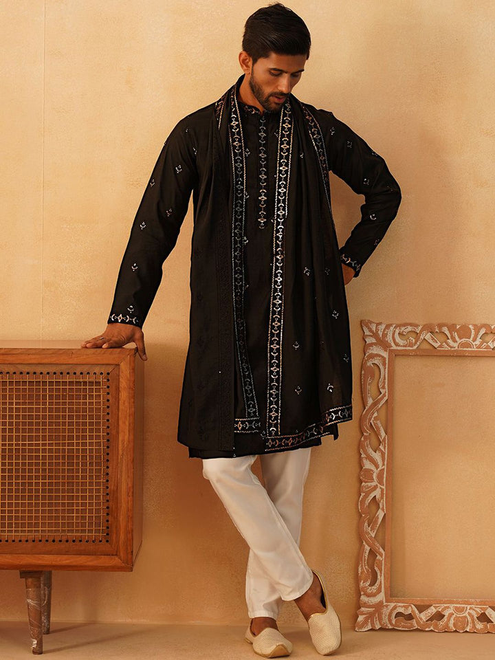 Jompers Floral Embroidered Sequinned Straight Kurta With Trousers & Dupatta