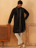 Jompers Floral Embroidered Sequinned Straight Kurta With Trousers & Dupatta