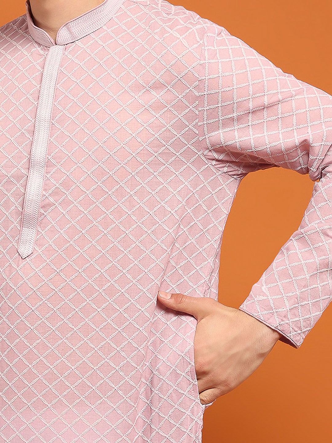 Kurta Sulam Katun Lavender Rumah Chikankari Lelaki