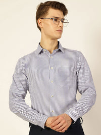 Thomas Scott Men Smart Spread Collar Gingham Checked Cotton Formal Shirt