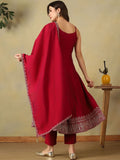 Motif Etnik Wanita Mamicha Bersulam Benang Biasa Kurta Kerja dengan Seluar & Dengan Dupatta