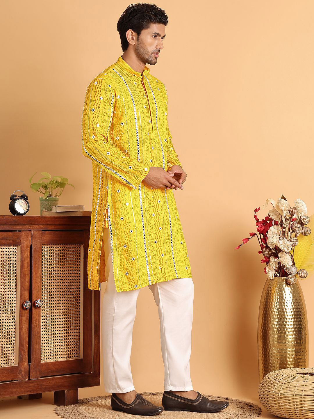 Anouk Men Embroidered Regular Mirror Work Kurta with Pyjamas