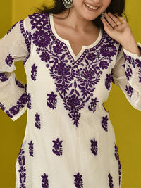 Rumah Wanita Chikankari Purple Kota Chikankari Sulam Kurta