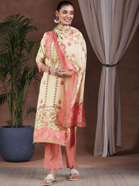 Libas Floral Printed Keyhole Neck Straight Kurta with Trousers & Dupatta
