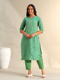 Motif Etnik Wanita Mamicha Bercetak Benang Biasa Bekerja Kurta Kapas Tulen dengan Seluar