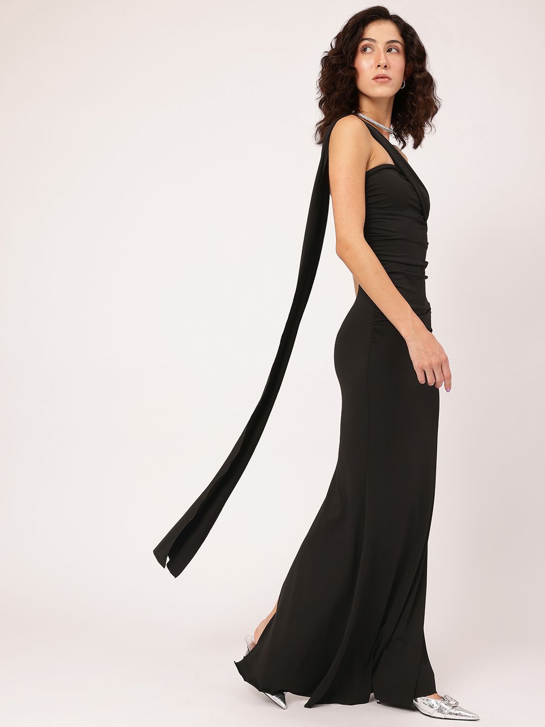 DressBerry Gleam Team Ruched Back-Slit Draped Maxi Dress