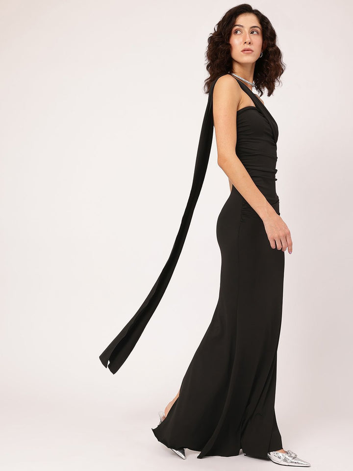 DressBerry Gleam Team Ruched Back-Slit Draped Maxi Dress