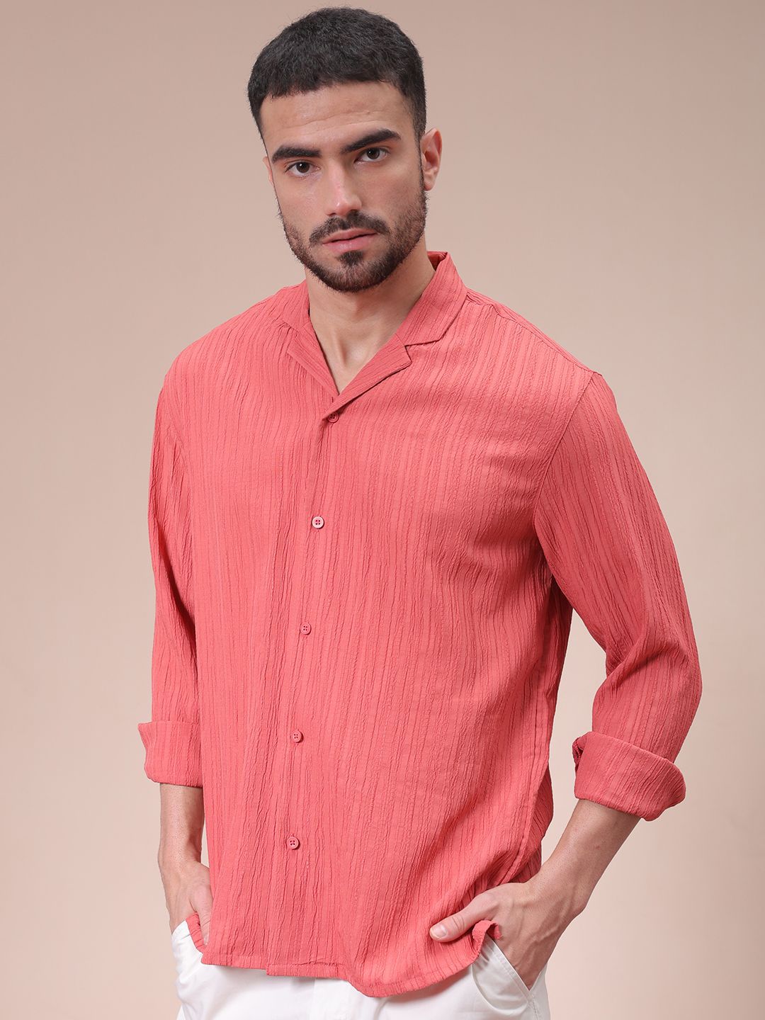 The Indian Garage Co Men Relaxed Fit Dobby Textured Resortwear Shirt