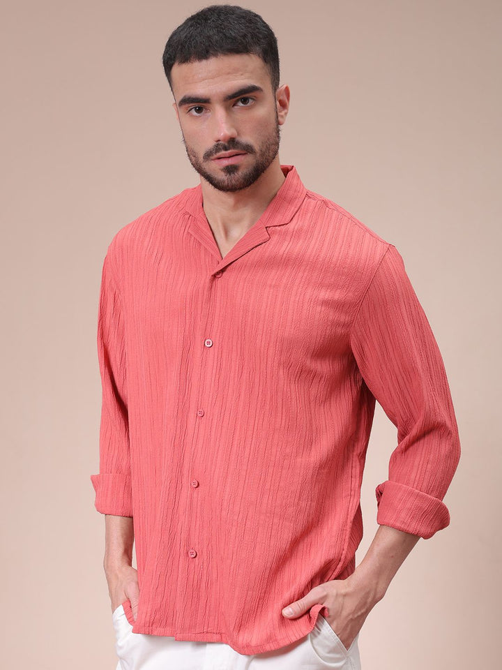 The Indian Garage Co Men Relaxed Fit Dobby Textured Resortwear Shirt
