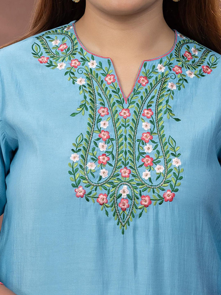Kurta Sulam Bunga Wanita Mamicha dengan Palazzos & Dupatta