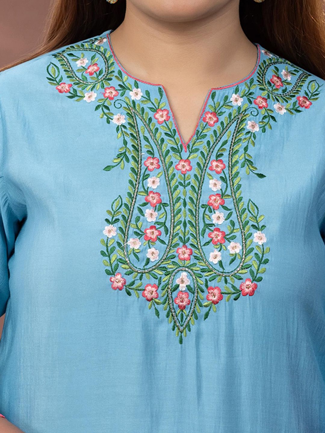 Kurta Sulam Bunga Wanita Mamicha dengan Palazzos & Dupatta